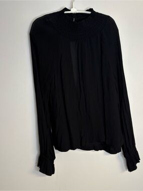 H&M Black Long-Sleeve Smocked-Neck Blouse